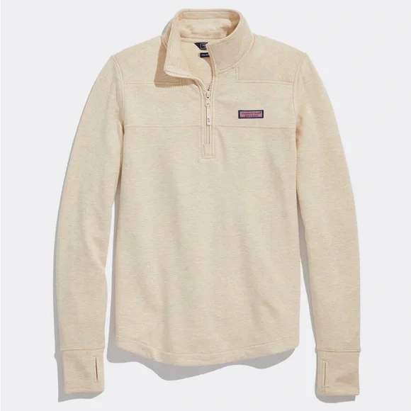 Vineyard Vines Women's Dreamscape Relaxed Shep Shirt Tan Quarter-Zip Heather Oat - Picture 8 of 8